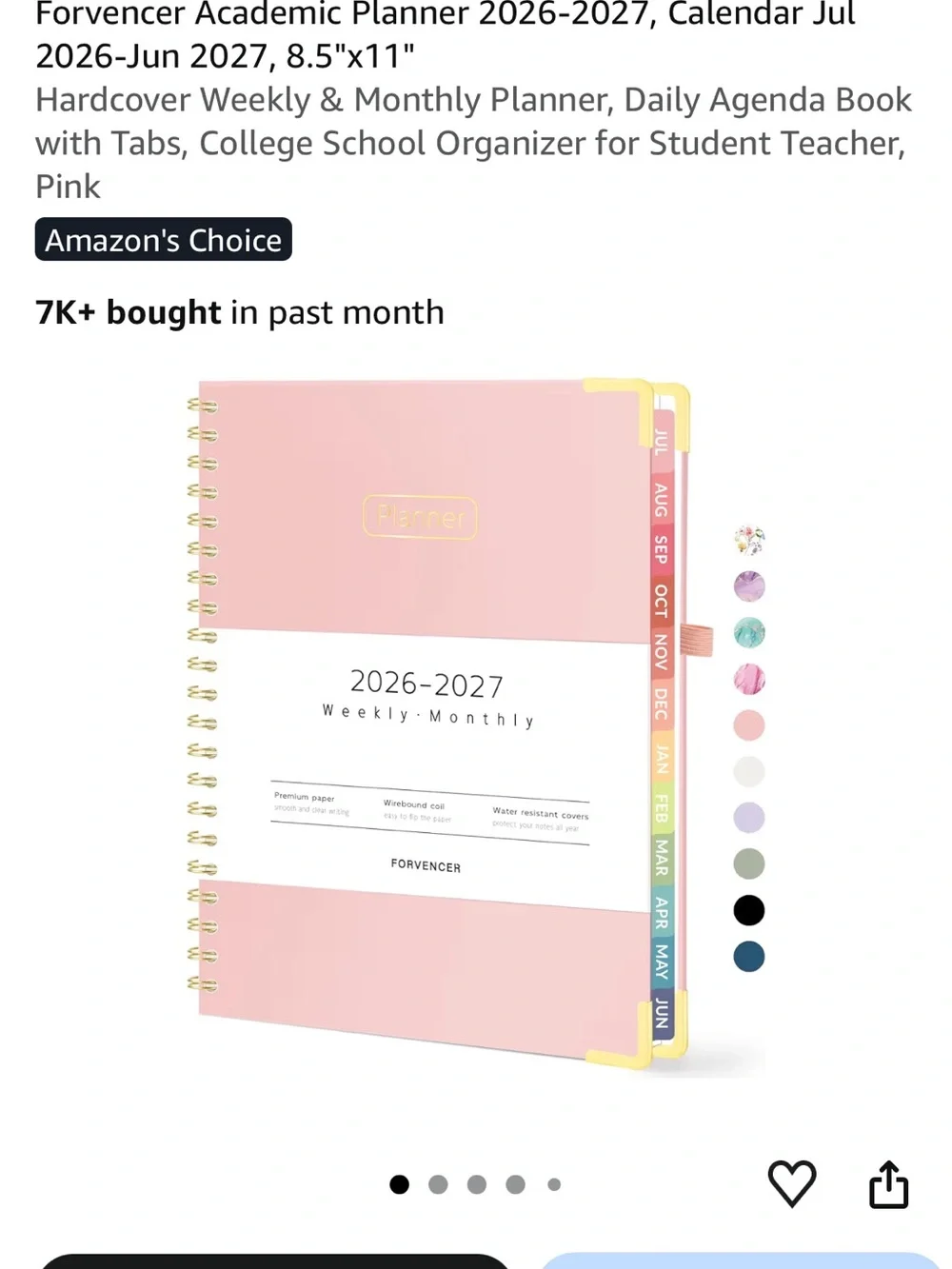 Brand New Pink and Gold Spiral Weekly-Monthly Planner 2026-2027